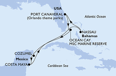 USA, Bahamy, Mexiko z Port Canaveralu na lodi MSC WORLD ATLANTIC