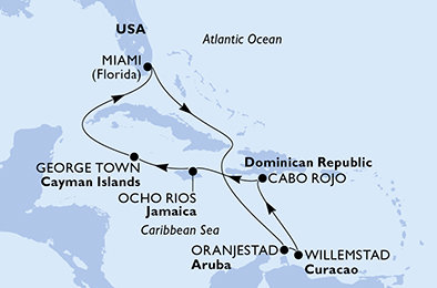 USA, Aruba, Curacao, Dominikánská republika, Jamajka, Kajmanské ostrovy z Miami na lodi MSC Poesia