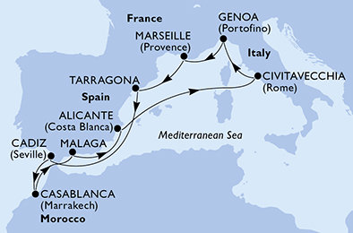 Itálie, Francie, Španělsko, Maroko z Civitavecchia na lodi MSC Magnifica
