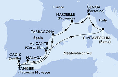 Francie, Španělsko, Maroko, Itálie z Marseille na lodi MSC Magnifica