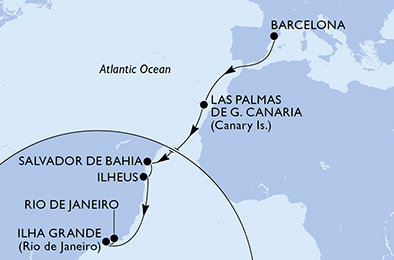 Španělsko, Brazílie z Barcelony na lodi MSC Divina