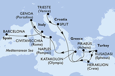 Itálie, Chorvatsko, Řecko, Turecko, Španělsko na lodi MSC Splendida