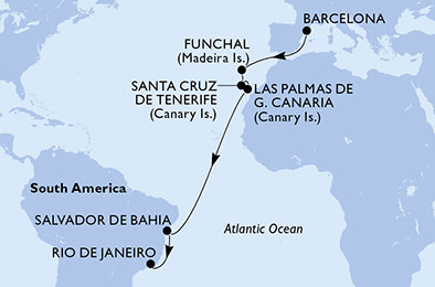 Španělsko, Portugalsko, Brazílie z Barcelony na lodi MSC Virtuosa