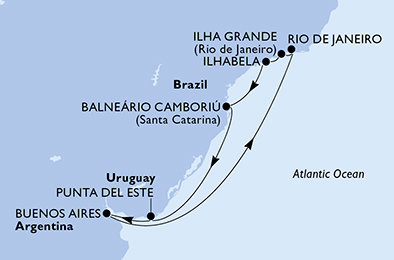 Argentina, Brazílie, Uruguay z Buenos Aires na lodi MSC Splendida