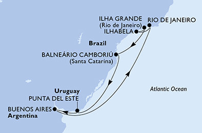 Argentina, Brazílie, Uruguay z Buenos Aires na lodi MSC Splendida