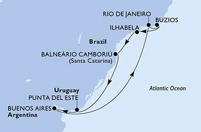 Argentina, Brazílie, Uruguay z Buenos Aires na lodi MSC Splendida
