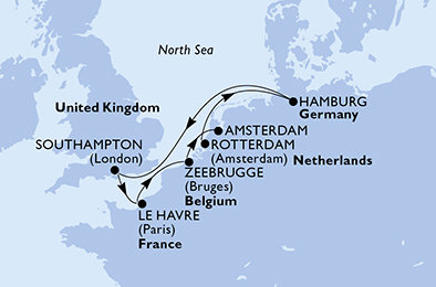 Nizozemsko, Německo, Velká Británie, Francie, Belgie z Rotterdamu na lodi MSC Preziosa