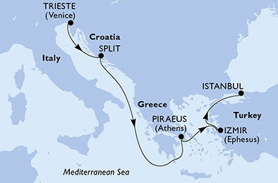 Itálie, Chorvatsko, Řecko, Turecko na lodi MSC Splendida