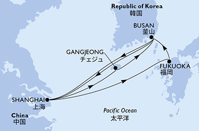 Čína, Jižní Korea, Japonsko ze Šanghaje na lodi MSC Bellissima