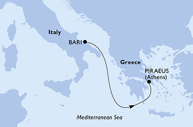 Itálie, Řecko z Bari na lodi MSC Lirica