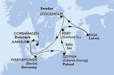 Dánsko, Německo, Polsko, Švédsko, Lotyšsko z Kodaně na lodi MSC Magnifica