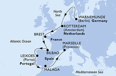 Německo, Nizozemsko, Francie, Španělsko, Portugalsko z Warnemünde na lodi MSC Magnifica