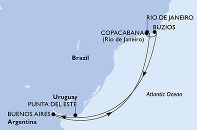 Brazílie, Uruguay, Argentina z Rio de Janeira na lodi MSC Splendida