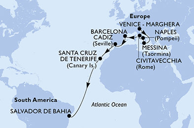 Itálie, Španělsko, Brazílie z Marghery na lodi MSC Armonia