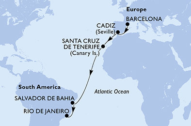 Španělsko, Brazílie z Barcelony na lodi MSC Armonia