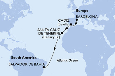 Španělsko, Brazílie z Barcelony na lodi MSC Armonia