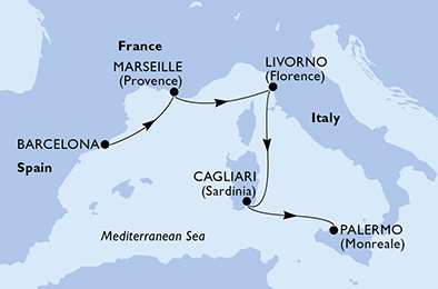 Španělsko, Francie, Itálie z Barcelony na lodi MSC Splendida