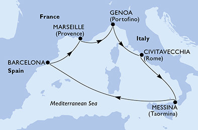 Francie, Itálie, Španělsko z Marseille na lodi MSC World Europa