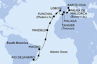 Brazílie, Kapverdy, Portugalsko, Maroko, Španělsko z Rio de Janeira na lodi MSC Seaview