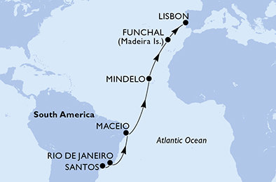 Brazílie, Kapverdy, Portugalsko ze Santosu na lodi MSC Seaview