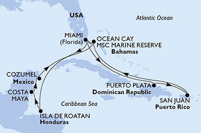 USA, Honduras, Mexiko, Bahamy, Dominikánská republika z Miami na lodi MSC World America