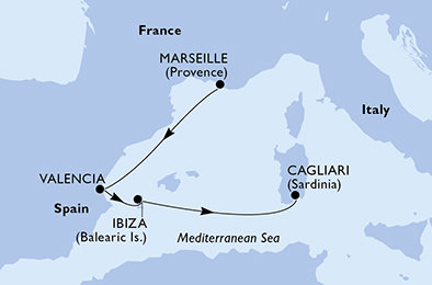 Francie, Španělsko, Itálie z Marseille na lodi MSC Musica