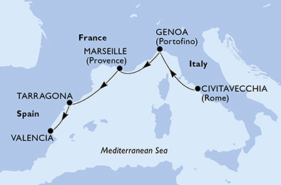 Itálie, Francie, Španělsko z Civitavecchia na lodi MSC Orchestra