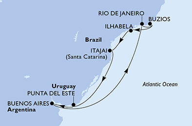 Argentina, Brazílie, Uruguay z Buenos Aires na lodi MSC Splendida