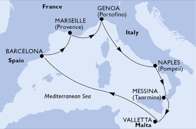 Francie, Itálie, Malta, Španělsko z Marseille na lodi MSC World Asia