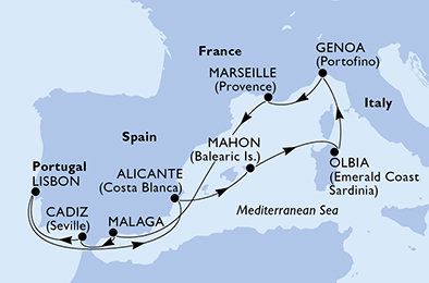 Portugalsko, Španělsko, Itálie, Francie z Lisabonu na lodi MSC Sinfonia
