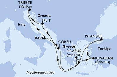 Řecko, Turecko, Itálie, Chorvatsko z Pirea na lodi MSC Seaview