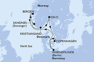 Německo, Norsko, Dánsko z Warnemünde na lodi MSC Splendida