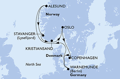 Německo, Norsko, Dánsko z Warnemünde na lodi MSC Splendida