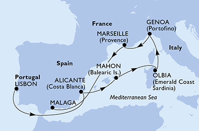 Portugalsko, Španělsko, Itálie, Francie z Lisabonu na lodi MSC Opera