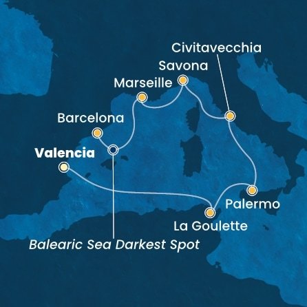 Španělsko, Tunisko, Itálie, Francie z Valencie na lodi Costa Pacifica