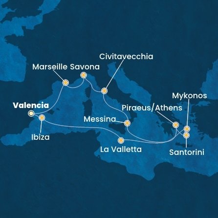 Španělsko, Francie, Itálie, Řecko, Malta z Valencie na lodi Costa Serena