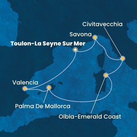 Francie, Španělsko, Itálie z Toulonu na lodi Costa Pacifica