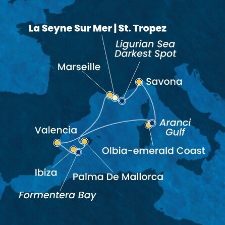 Francie, , Itálie, Španělsko z Toulonu na lodi Costa Fascinosa