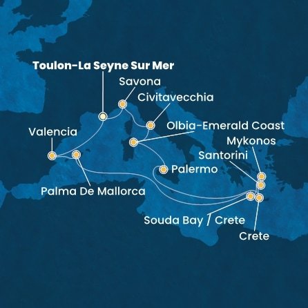 Francie, Španělsko, Řecko, Itálie z Toulonu na lodi Costa Pacifica