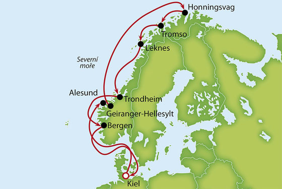 Plavba Norským mořem až k Nordkappu na lodi Costa Pacifica