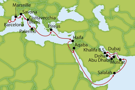 Z Barcelony přes Suezský průplav až do exotické Dubaje na palubě Costa Diadema