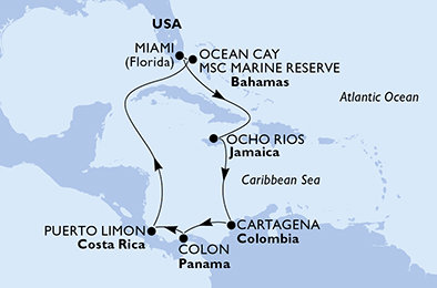Velký okruh Karibikem se zastávkou v Kostarice I na lodi MSC Divina