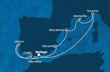 Španělsko, Velká Británie, Portugalsko, Francie, Itálie z Málagy na lodi Costa Fascinosa