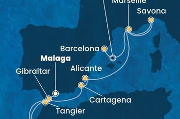 Španělsko, Maroko, Velká Británie, Francie, Itálie z Málagy na lodi Costa Pacifica
