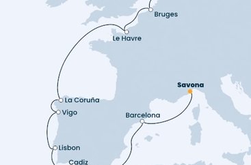 Nizozemsko, Belgie, Francie, Španělsko, Portugalsko, Itálie z Amsterdamu na lodi Costa Favolosa
