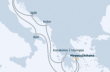 Řecko, Itálie, Chorvatsko, Černá Hora z Pirea na lodi Costa Deliziosa