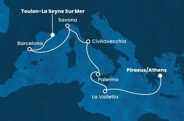 Řecko, Malta, Itálie, Španělsko, Francie z Pirea na lodi Costa Fortuna