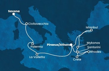 Řecko, Turecko, Malta, Itálie z Pirea na lodi Costa Fortuna