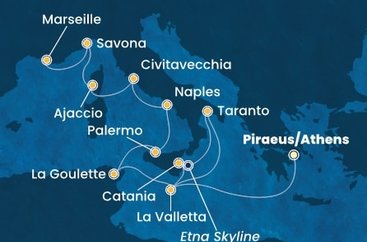 Řecko, Malta, Itálie, Tunisko, Francie z Pirea na lodi Costa Fascinosa