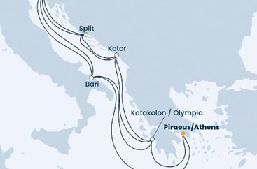 Řecko, Itálie, Chorvatsko, Černá Hora z Pirea na lodi Costa Deliziosa